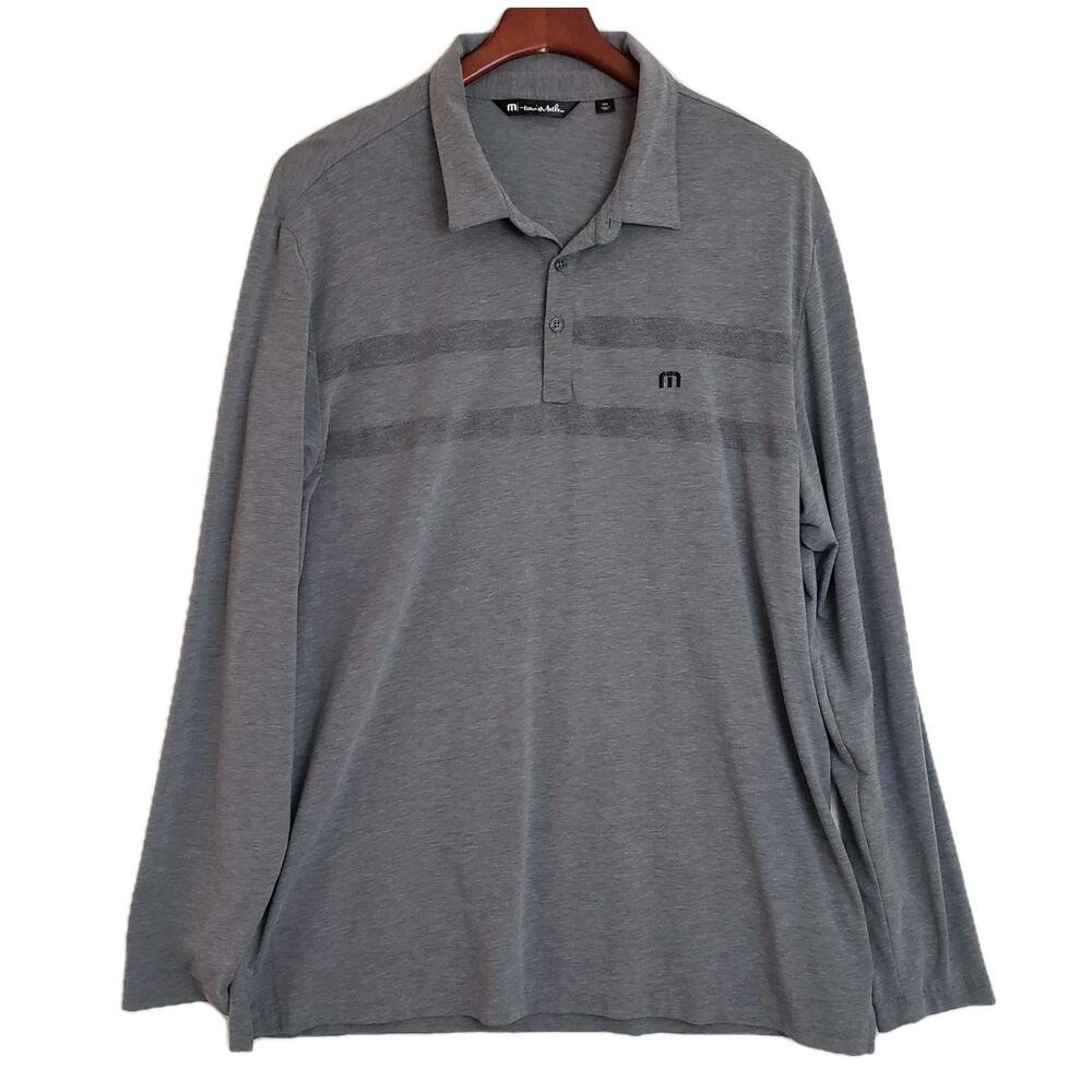 Travis Mathew Mens XXL Gray Heater Polo Long Sleeve‎ Performance Golf Shirt